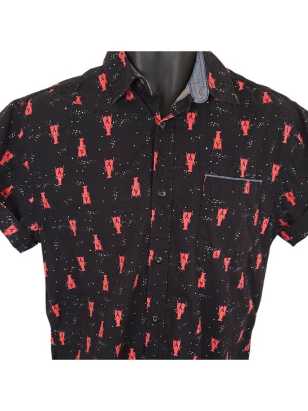 Lobster Camp Shirt Mens Size Medium Black Red All Over Print Good Vibes